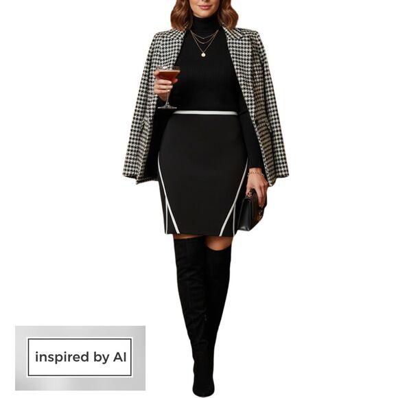 Cartise Black White Pencil Skirt Sheath Mini Slit Canada Designer Boutique Sz. 4 - Picture 12 of 12